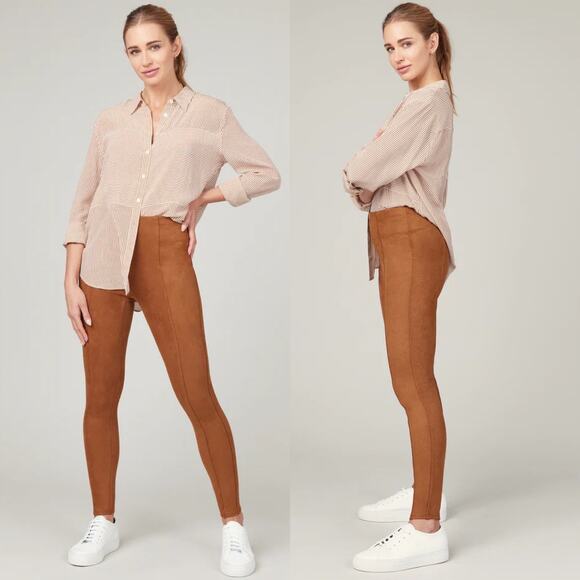 Spanx Faux Suede High Rise Tummy Shaping Rich Caramel Leggings Pant Small Petite - Picture 1 of 15
